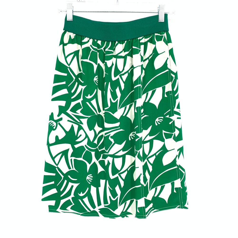 VTG 90s Liz Claiborne Pull On A-Line Skirt Size 2P Green White Floral Print Silk